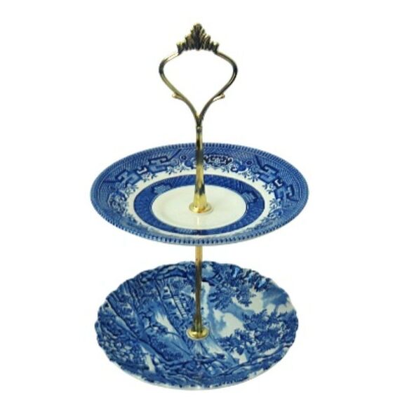 Vintage MINI BLUE PLATE Dessert Soap STAND 2-Tiered - Picture 1 of 2
